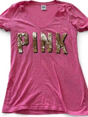Victoria's Secret PINK glitter V-neck short sleeved T-shirt